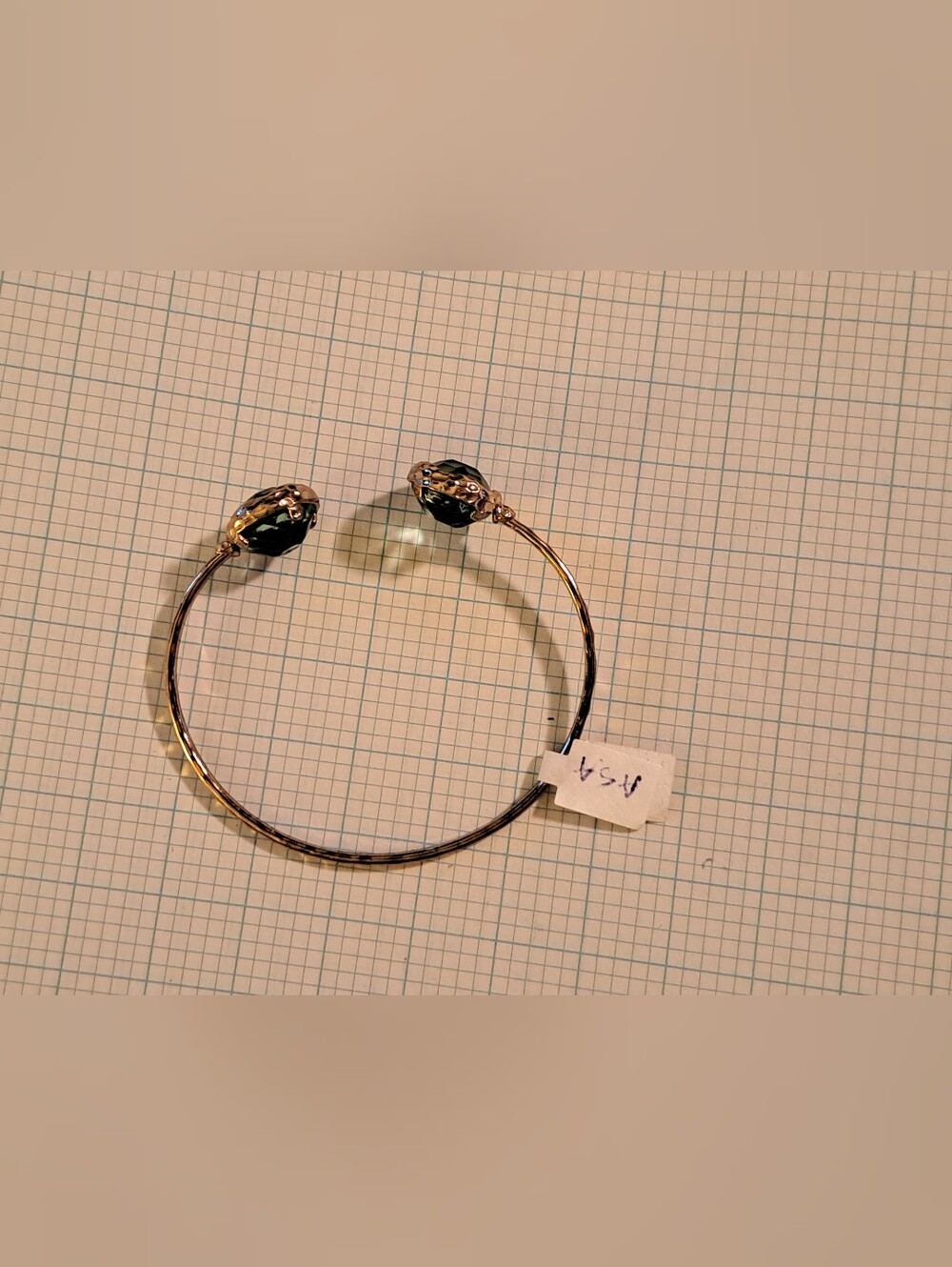 Faux Blue Topaz Cuff Bracelet - Elegant Hammered Gold-Tone Prong Setting - Picture 5 of 5